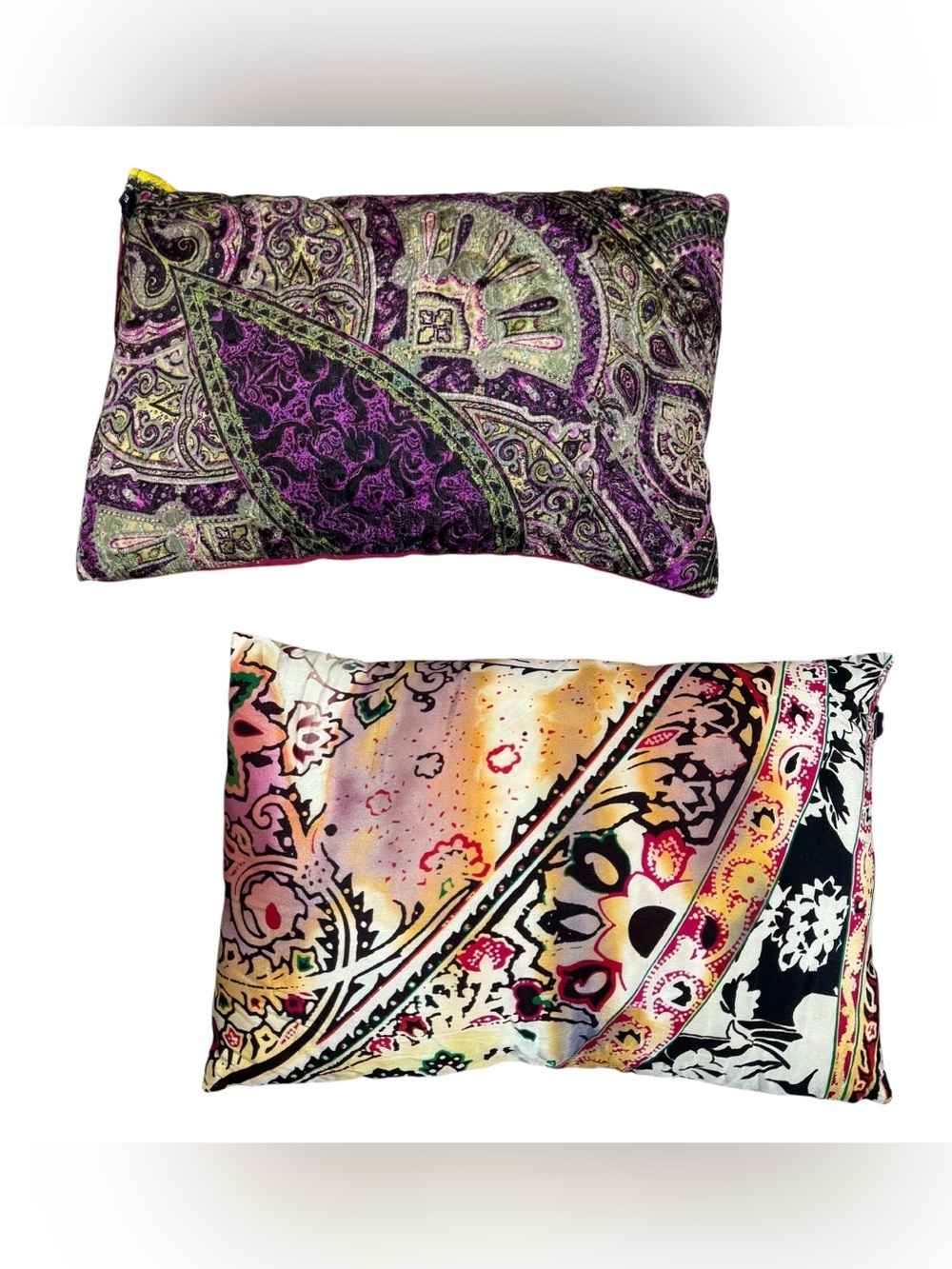 Set Of 2 ETRO Silk Throw Pillows 14x9 Red Pink Green Paisley Floral Designer
